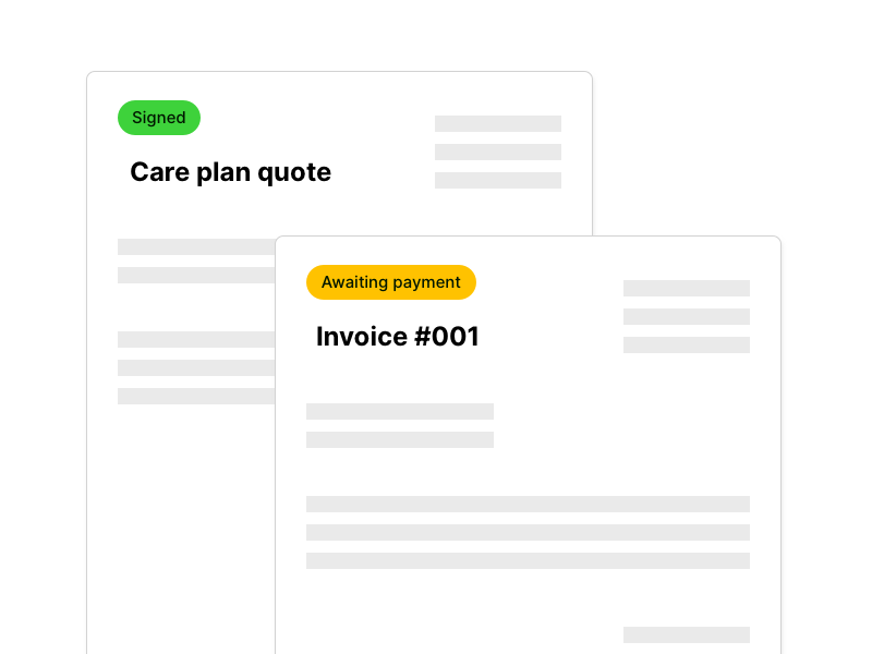 An image showing an example of a signed quote, and an invoice awaiting payment